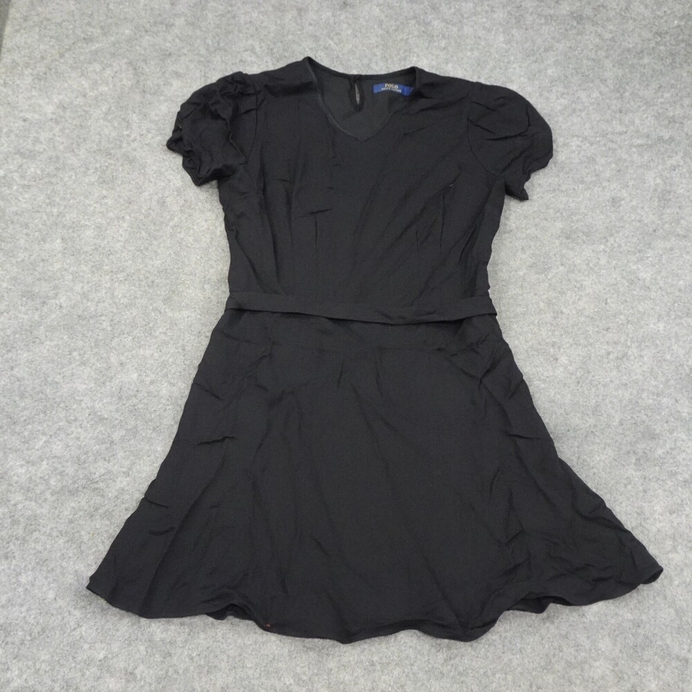 Polo Ralph Lauren Dress Womens 6 Black Lined Short Sleeve Belted Blue Label C